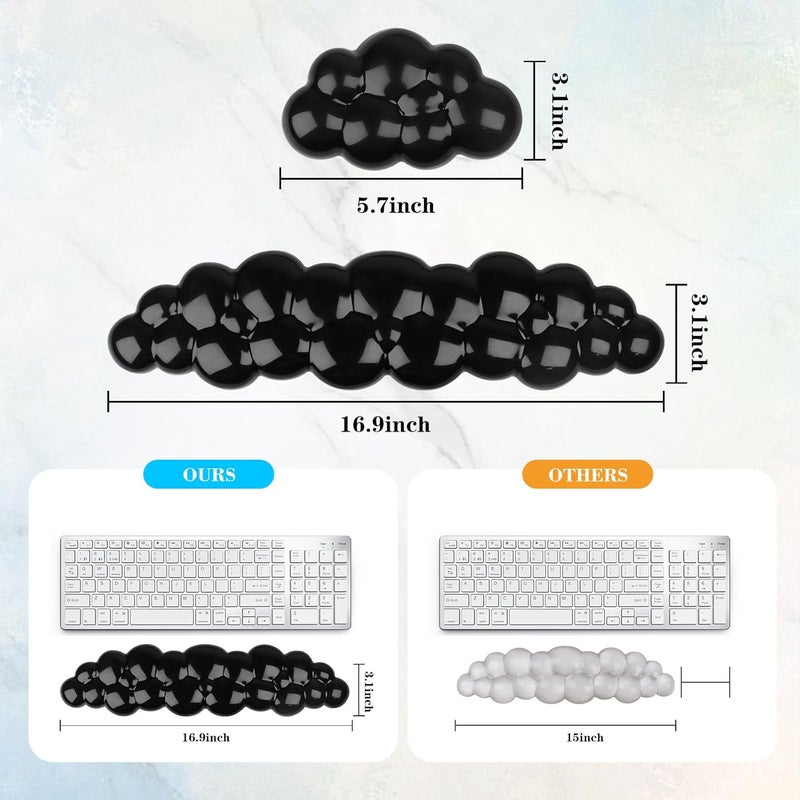 KEPUTAIER Gel Cloud Keyboard and Mouse Wrist Rest, Cute Wrist Support and Arm Support Keyboard Rest for Keyboard and Mouse Typing Pain Relief，Suitable for Office/Computer/Laptop/Gaming (Transparent Black) - Image 5